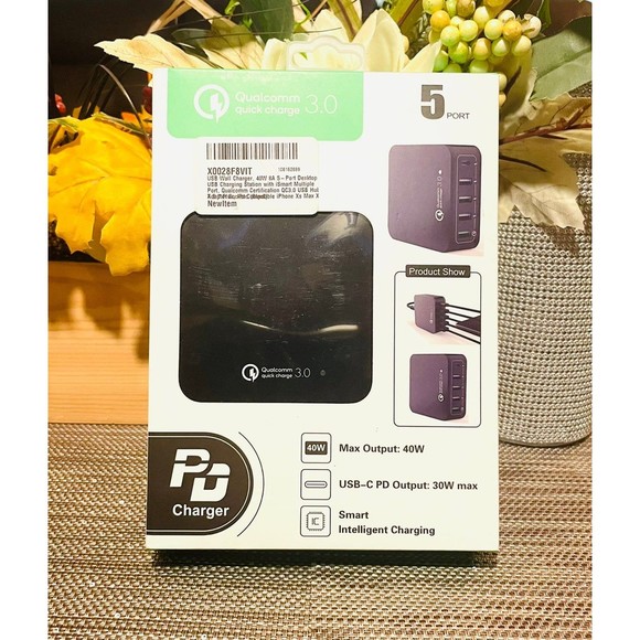 USB-C Qualcomm QuickCharge 3.0 - 40W 8a 5-Port USB Power Adapter Wall Charging S - Picture 1 of 2
